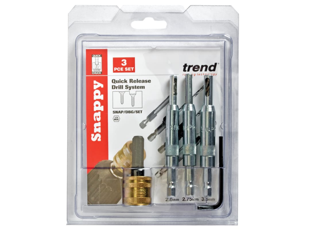 Trend SNAP/DBG/SET Drill Bit Guide Set with Quick Chuck - 5/64in 7/64in & 9/64in SNAP/DBG/SET