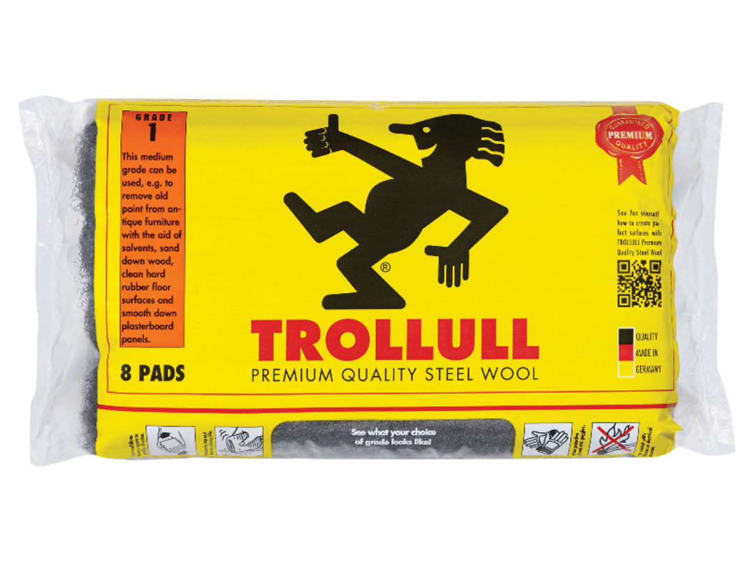 Trollull Extra Large Steel Wool Pads Grade 1 165g (Pack 8) TRL771214