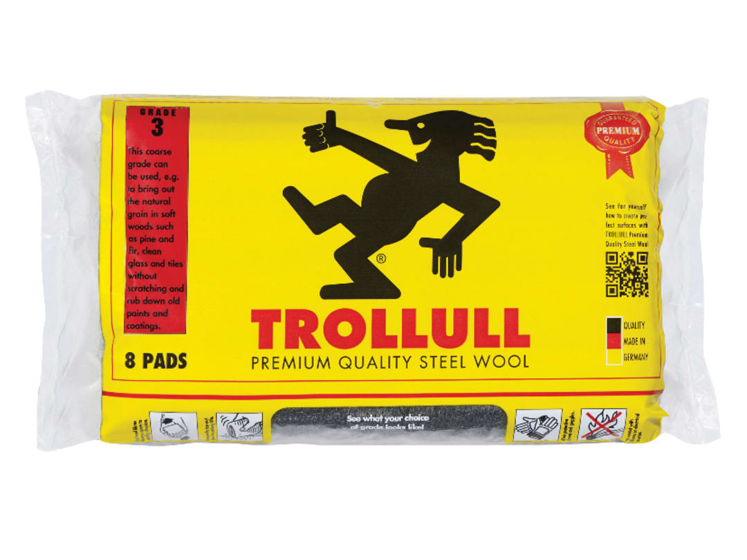 Trollull Extra Large Steel Wool Pads Grade 3 165g (Pack 8) TRL771234