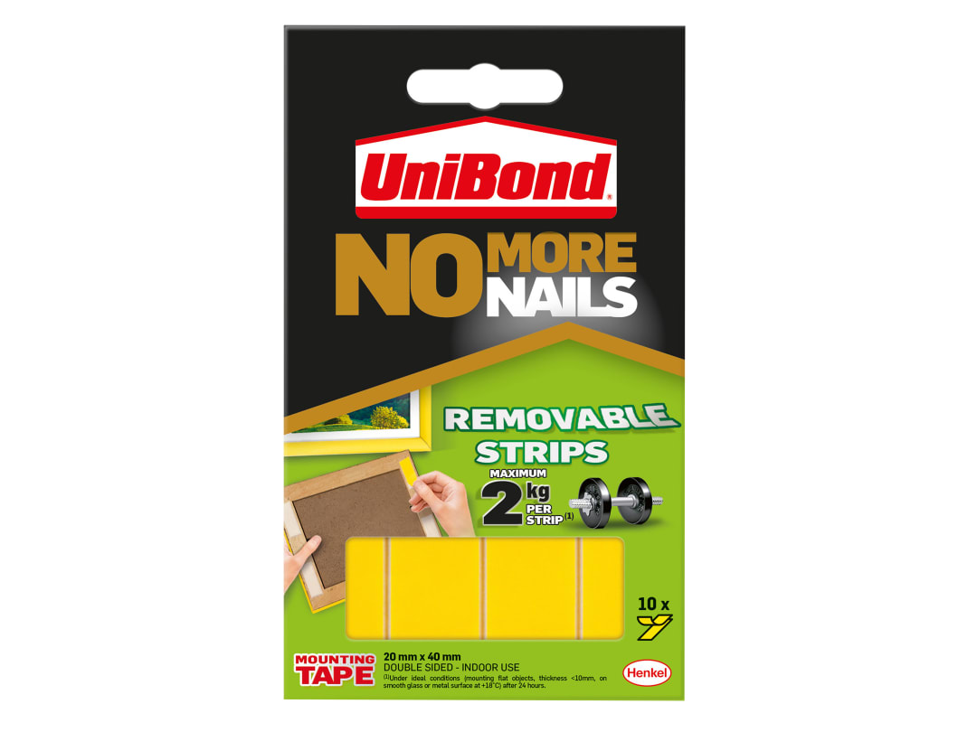 UniBond No More Nails Removable Double Sided Strips 10 x 40mm 2675762