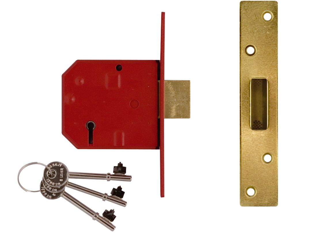 UNION 2134E 5 Lever BS Mortice Deadlock Satin Brass Finish 67mm 2.5in Box J2134E-PL-2.50
