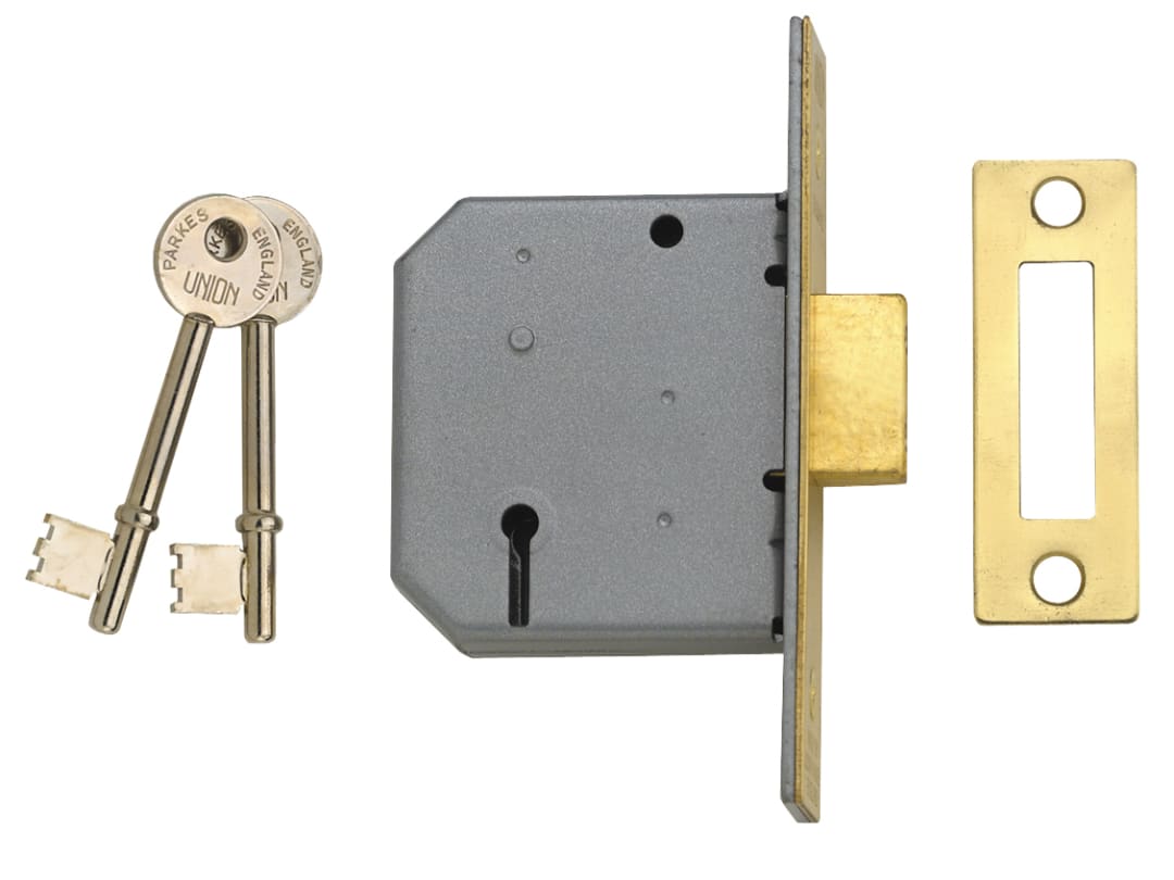 UNION 2177 3 Lever Mortice Deadlock Satin Chrome 77.5mm 3in Box J2177-SC-3.00