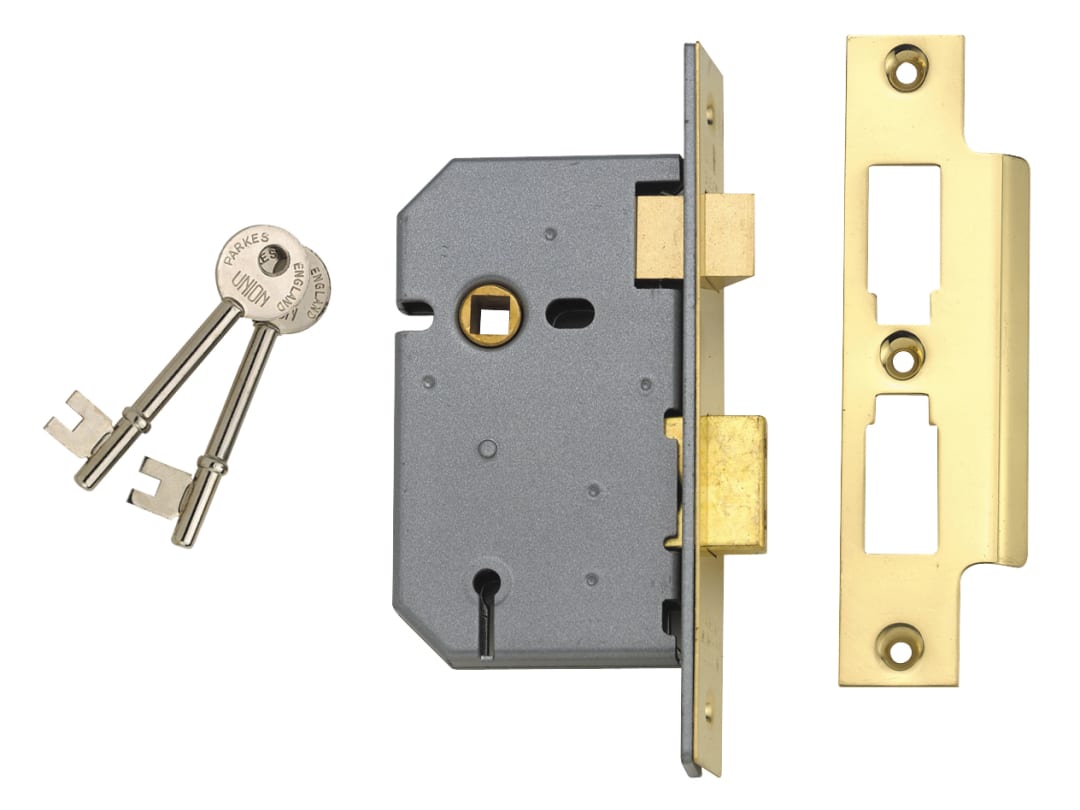 UNION 2277 3 Lever Mortice Sashlock Polished Brass 77.5mm 3in Box J2277-PL-3.00