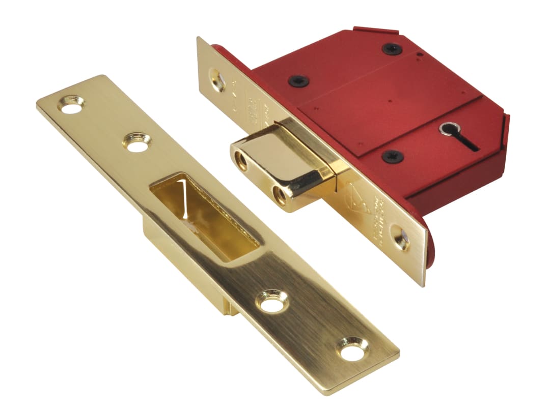 UNION StrongBOLT 2100S BS 5 Lever Mortice Deadlock 68mm 2.5in Satin Brass Visi Y2100S-PL-2.5