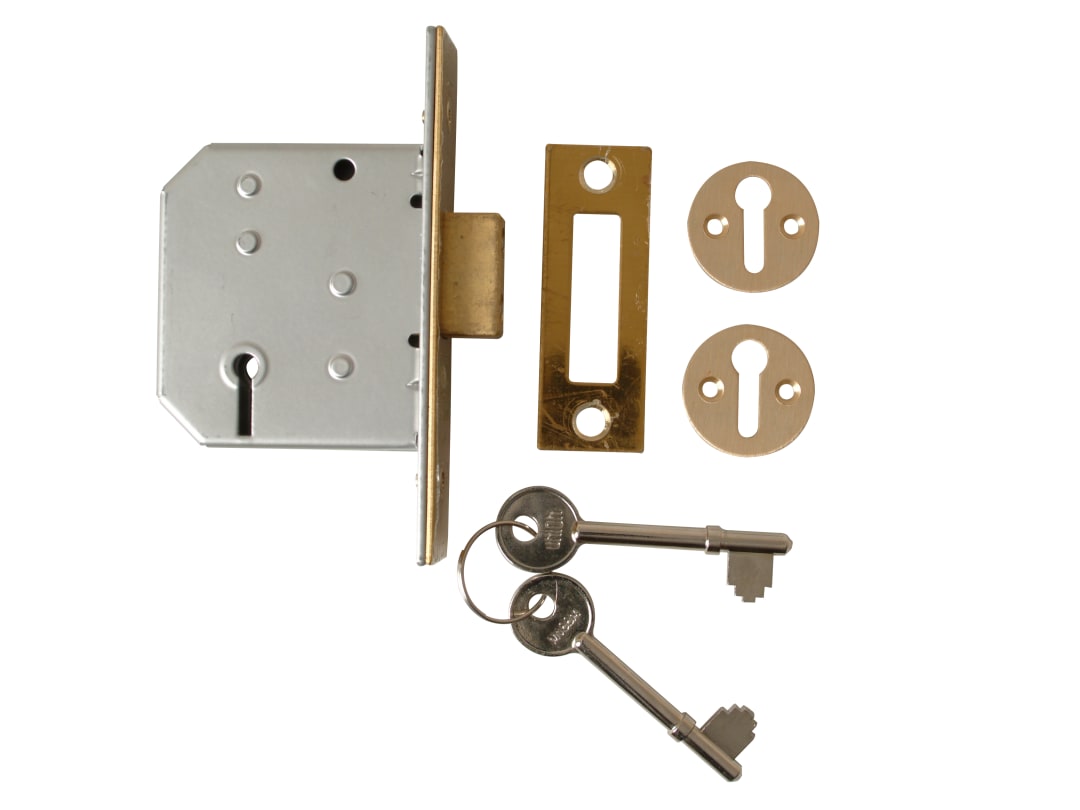 UNION 2177 3 Lever Mortice Deadlock Polished Brass 65mm 2.5in Visi Y2177-PL-2.50