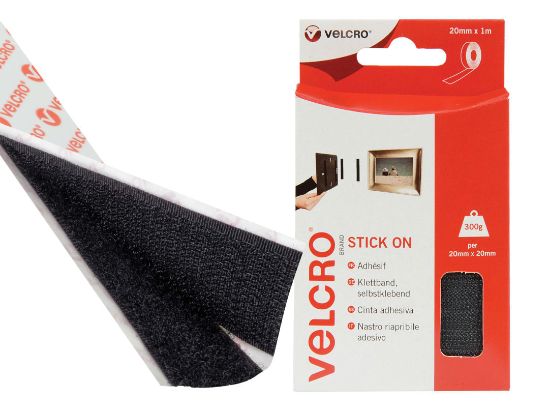VELCRO® Brand Stick On Tape Black 20mm x 1m VEL-EC60211 60211