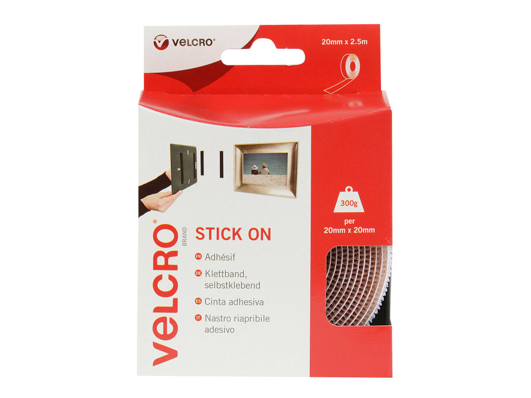 VELCRO® Brand Stick On Tape White 20mm x 2.5m 60214 VEL-EC60214