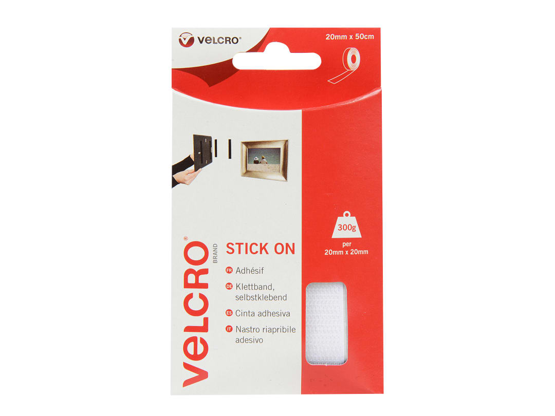 VELCRO® Brand Stick On Tape White 20mm x 50cm 60224 VEL-EC60224