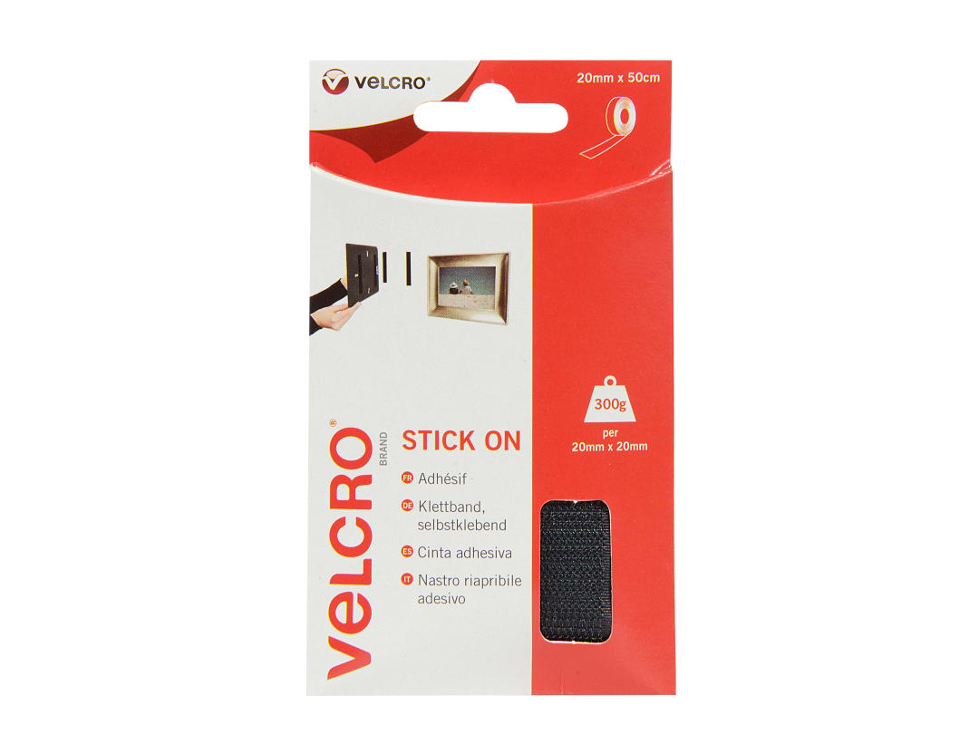 VELCRO® Brand Stick On Tape Black 20mm x 50cm 60225 VEL-EC60225