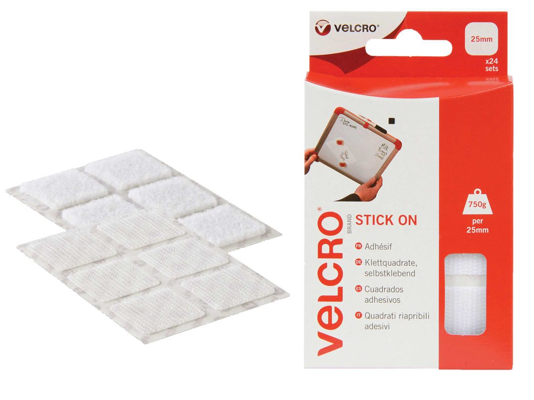 VELCRO® Brand Stick On Squares 25mm x 24 Sets 60235 60235