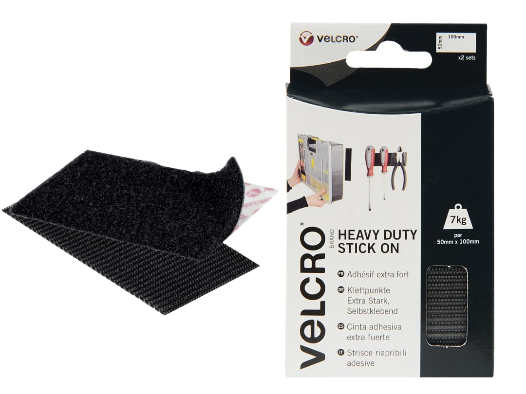 VELCRO® Brand Heavy-Duty Stick On Strip 50mm x 100mm Black 60239 60239