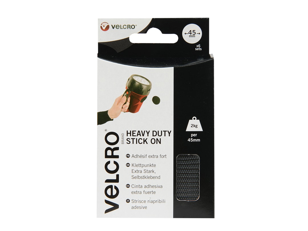 VELCRO® Brand Heavy-Duty Stick On Coin 45mm x 6 Sets Black 60248 VEL-EC60248