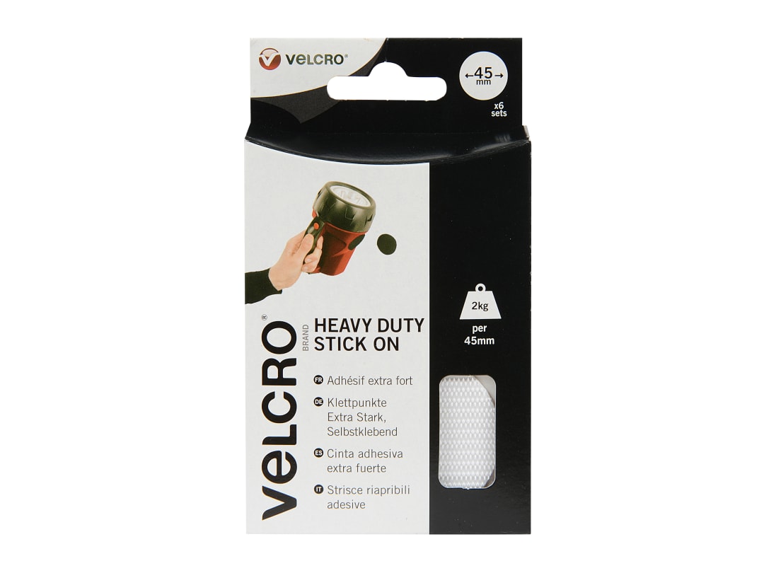 VELCRO® Brand Heavy-Duty Stick On Coin 45mm x 6 Sets White 60249 VEL-EC60249