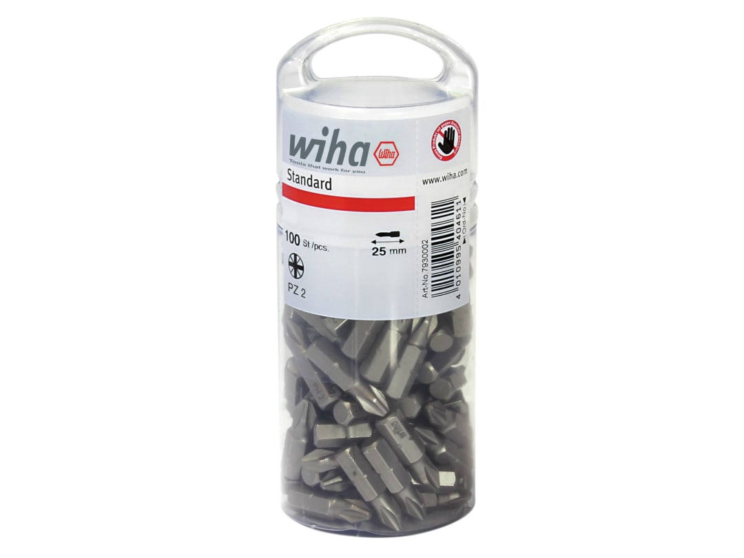Wiha Standard Pozidriv Bits PZ2 25mm Tub of 100 40462