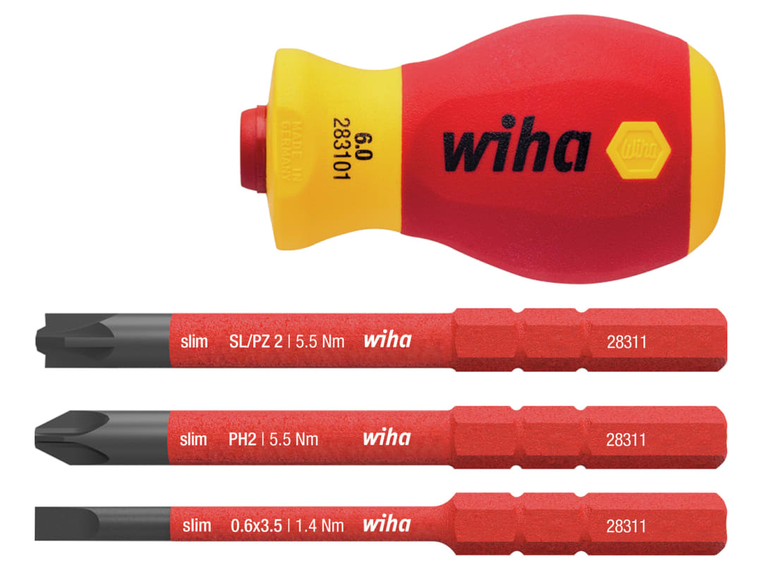 Wiha SoftFinish® electric slimVario Stubby Screwdriver Set, 4 Piece 41230