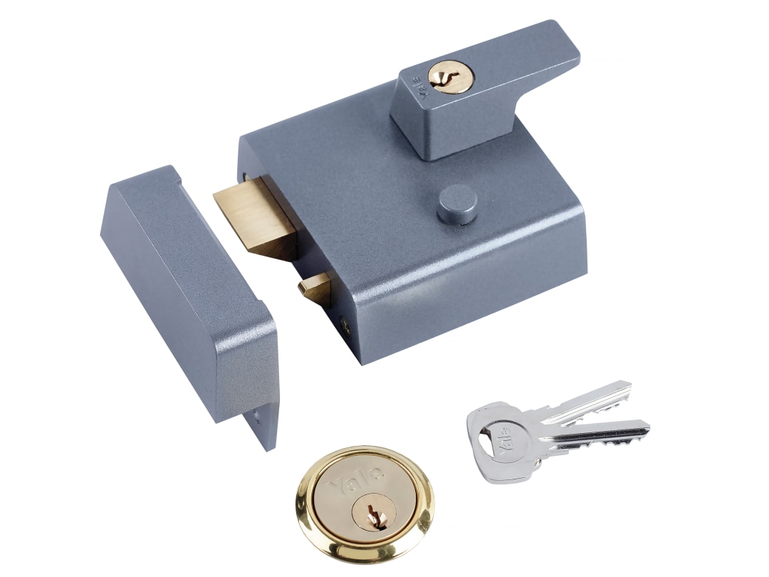 Yale Locks P1 Double Security Nightlatch 60mm Backset DMG Dark Grey Finish Visi 6.30001E+11
