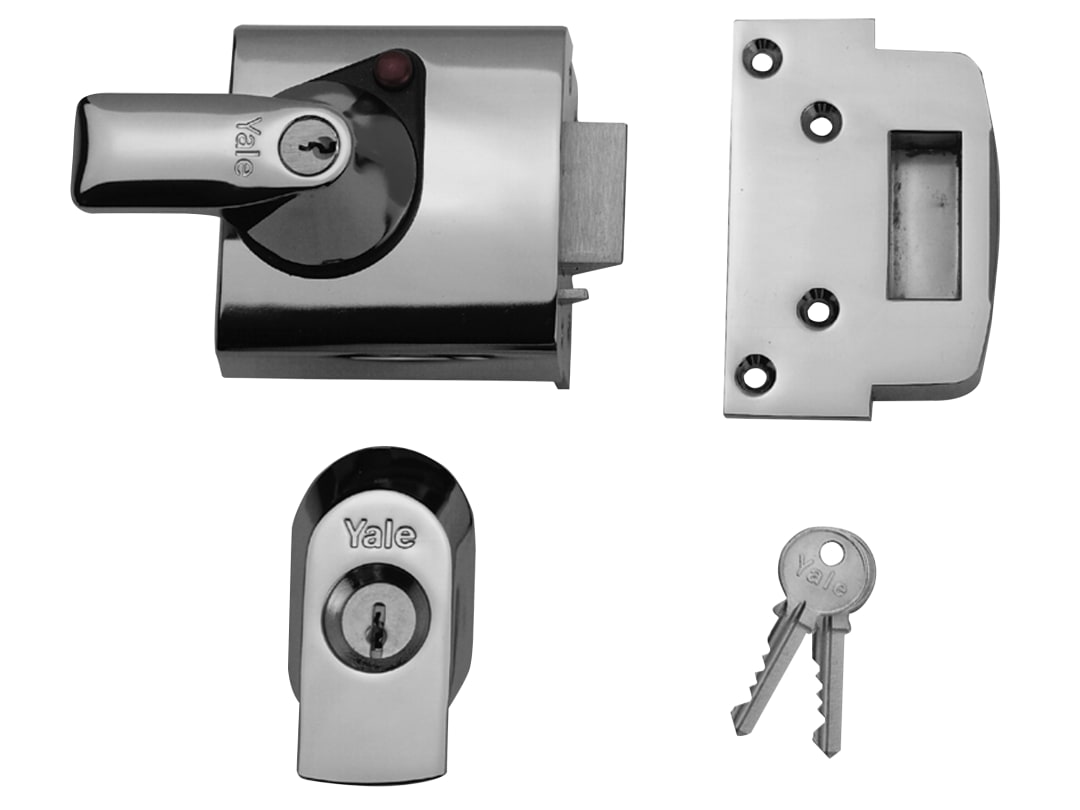 Yale Locks BS1 Nightlatch British Standard Lock 60mm Backset Chrome Finish Visi 6.3001E+11