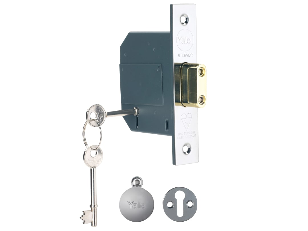 Yale Locks PM562 Hi-Security BS 5 Lever Mortice Deadlock 81mm 3in Polished Chrome 6.5562E+11