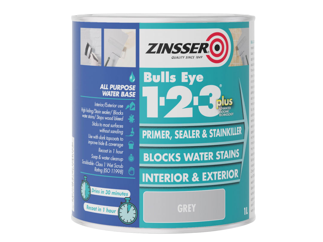Zinsser Bulls Eye® 1-2-3 Plus Primer, Sealer & Stain Killer Grey 1 litre ZN7190353D1