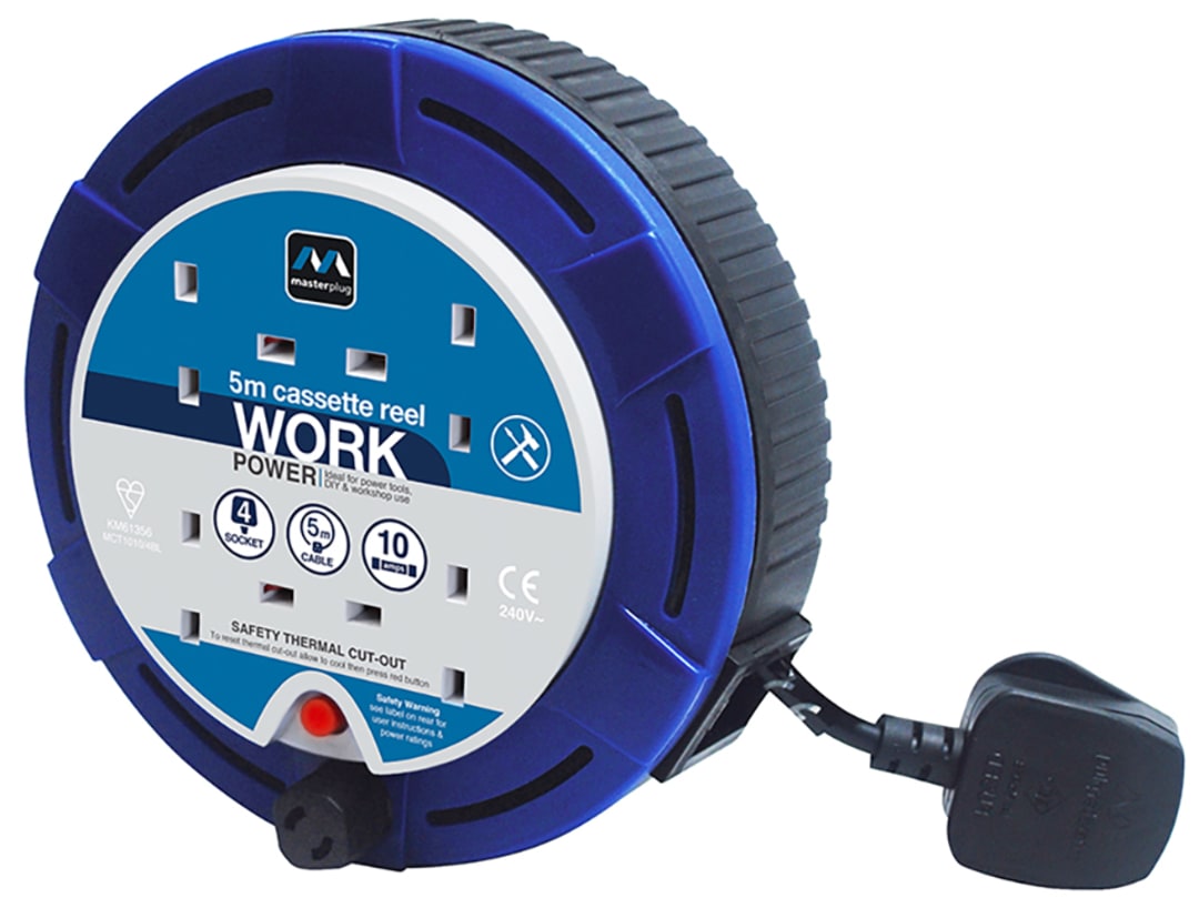 Masterplug Cassette Reel 4 Gang 10A 5M Blue - SCT0510/4BL-MP