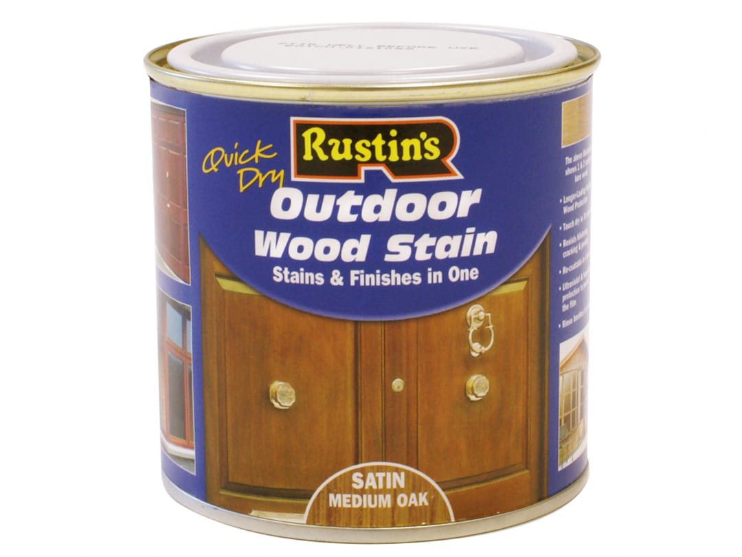 Rustins Quick Dry Exterior Woodstain Satin Medium Oak 250ml ESMO250