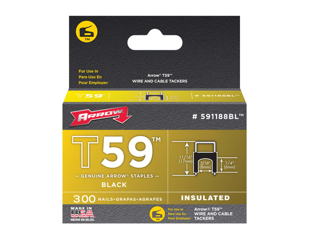 Arrow T59 Insulated Staples Black 6 x 8mm (Box 300) A591188BL