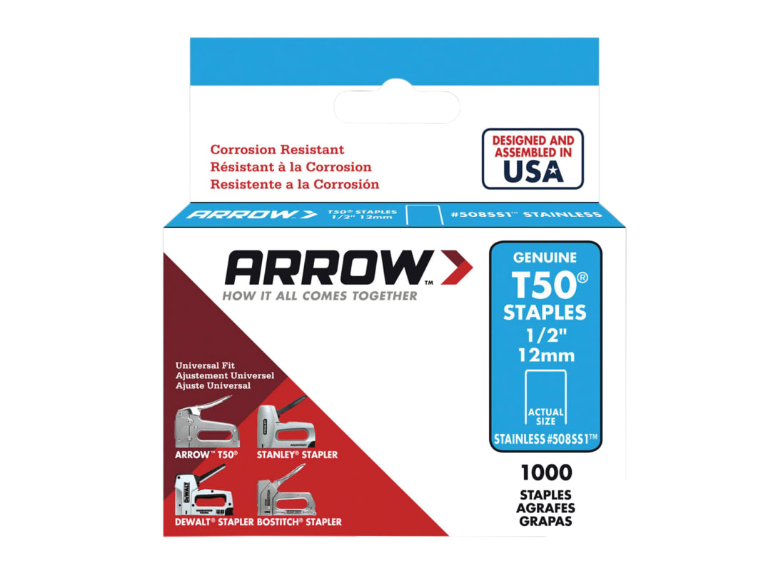 Arrow T50 Staples Stainless Steel 508SS 12mm (1/2in) (Box 1000) A508SS1
