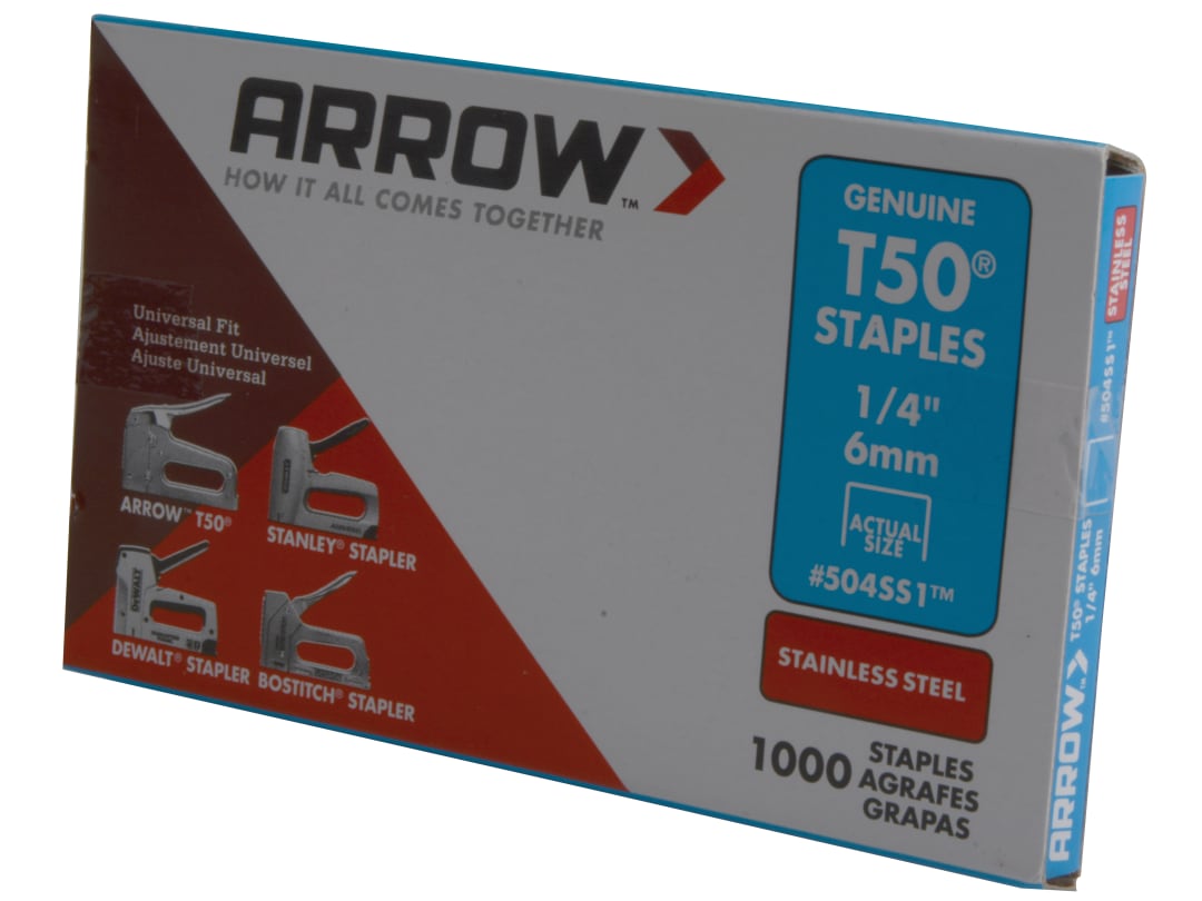 Arrow T50 Staples Stainless Steel 504SS 6mm (1/4in) (Box 1000) A504SS1