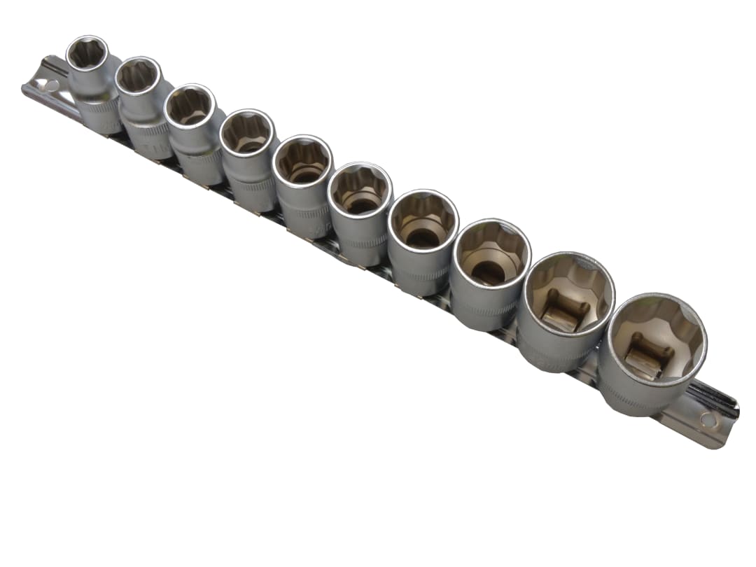 BlueSpot Tools 1/2in Drive Socket Set on Rail, 10 Piece 01526