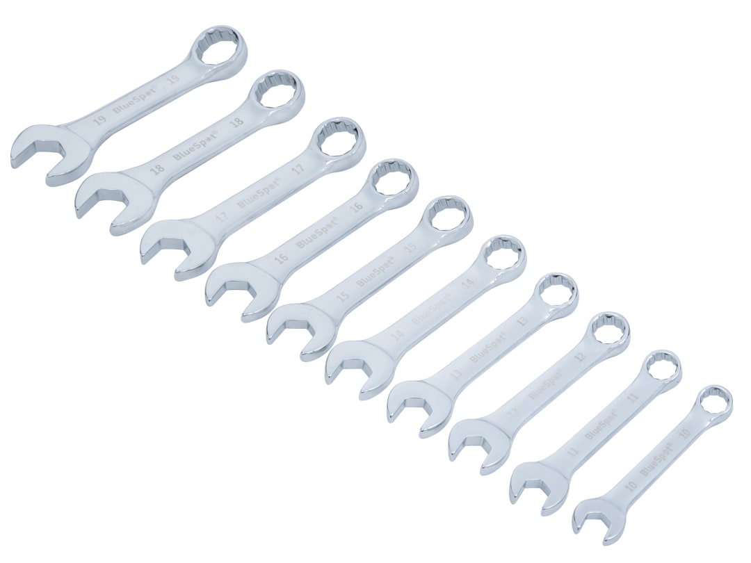 BlueSpot Tools Stubby Combination Spanner Set, 10 Piece 04110