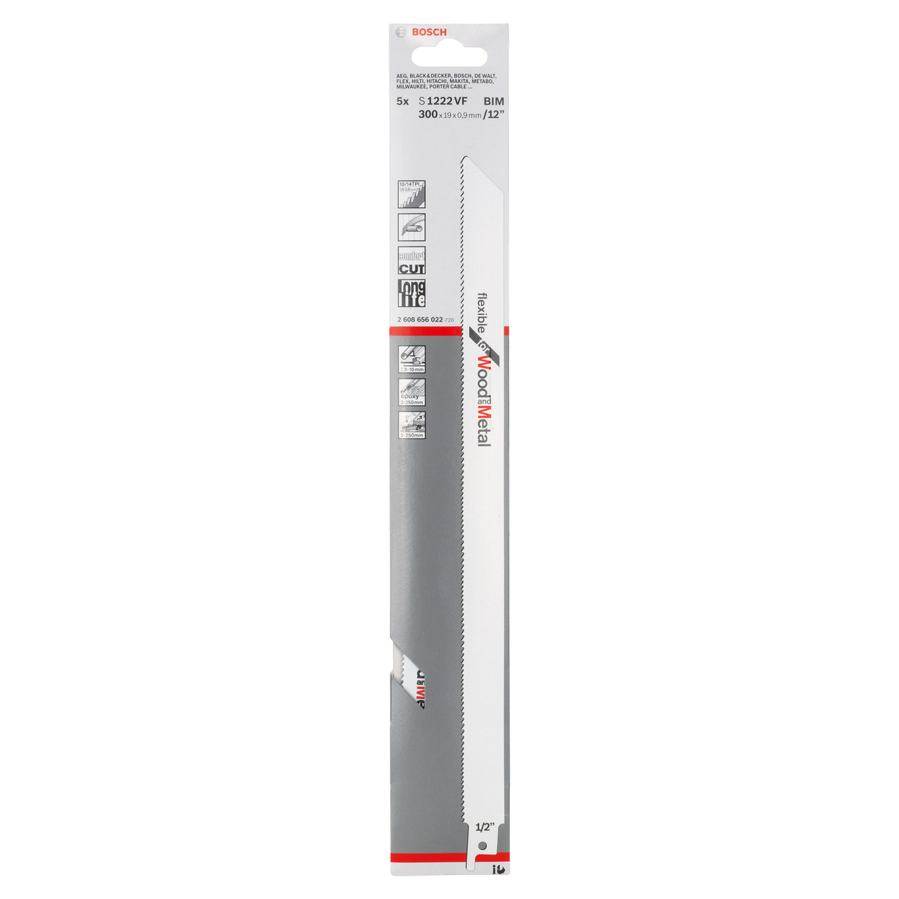 Bosch Powertool Accessories S 1222 VF Flexible for Wood & Metal Blade 300mm 10-14 TPI (Pack 5) 2608656022