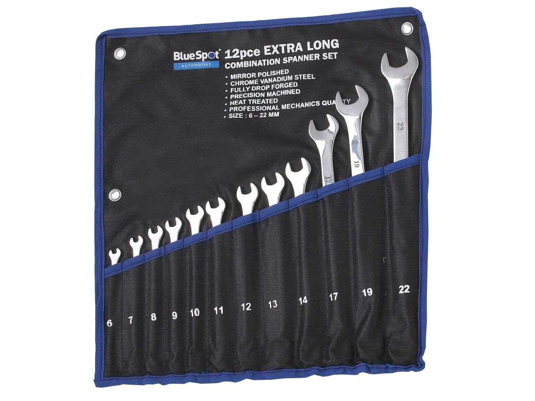 BlueSpot Tools Extra Long Combination Spanner Set, 12 Piece 04124
