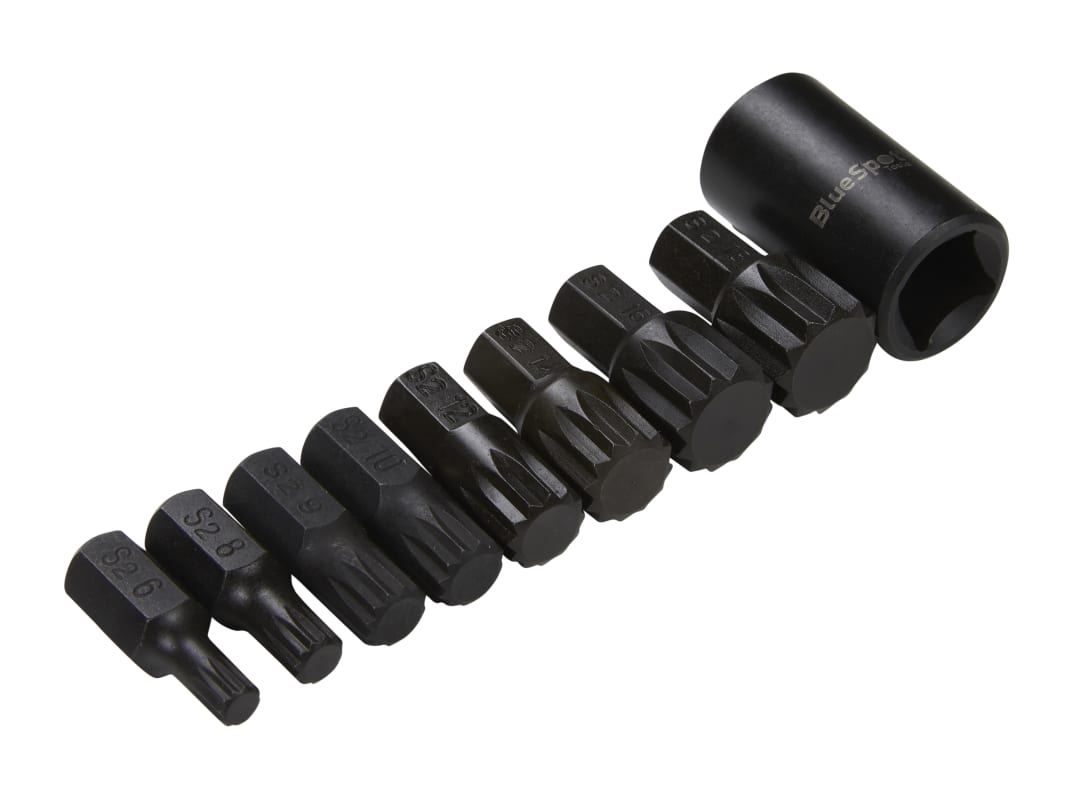 BlueSpot Tools 1/2in Impact Spline Bit Set, 9 Piece 1496