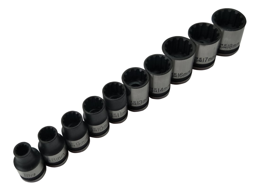 BlueSpot Tools 3/8in Drive Spline Socket Set Metric, 10 Piece 1543