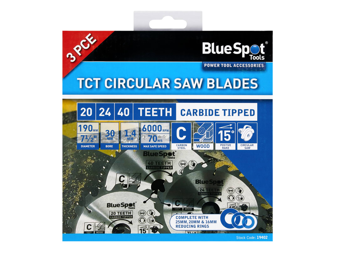 BlueSpot Tools 190mm Circular Saw Blade Set, 3 Piece 19402