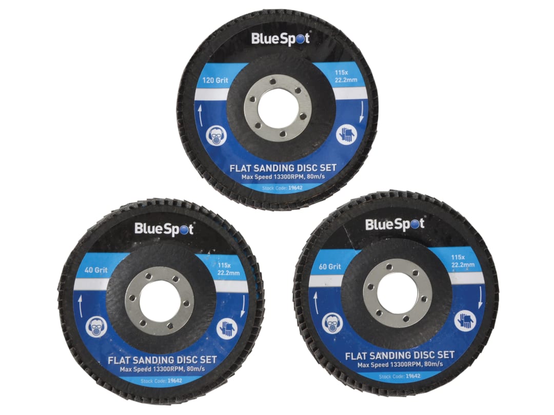 BlueSpot Tools Sanding Flap Disc Set 3 Piece 115mm (4.1/2in) 19642