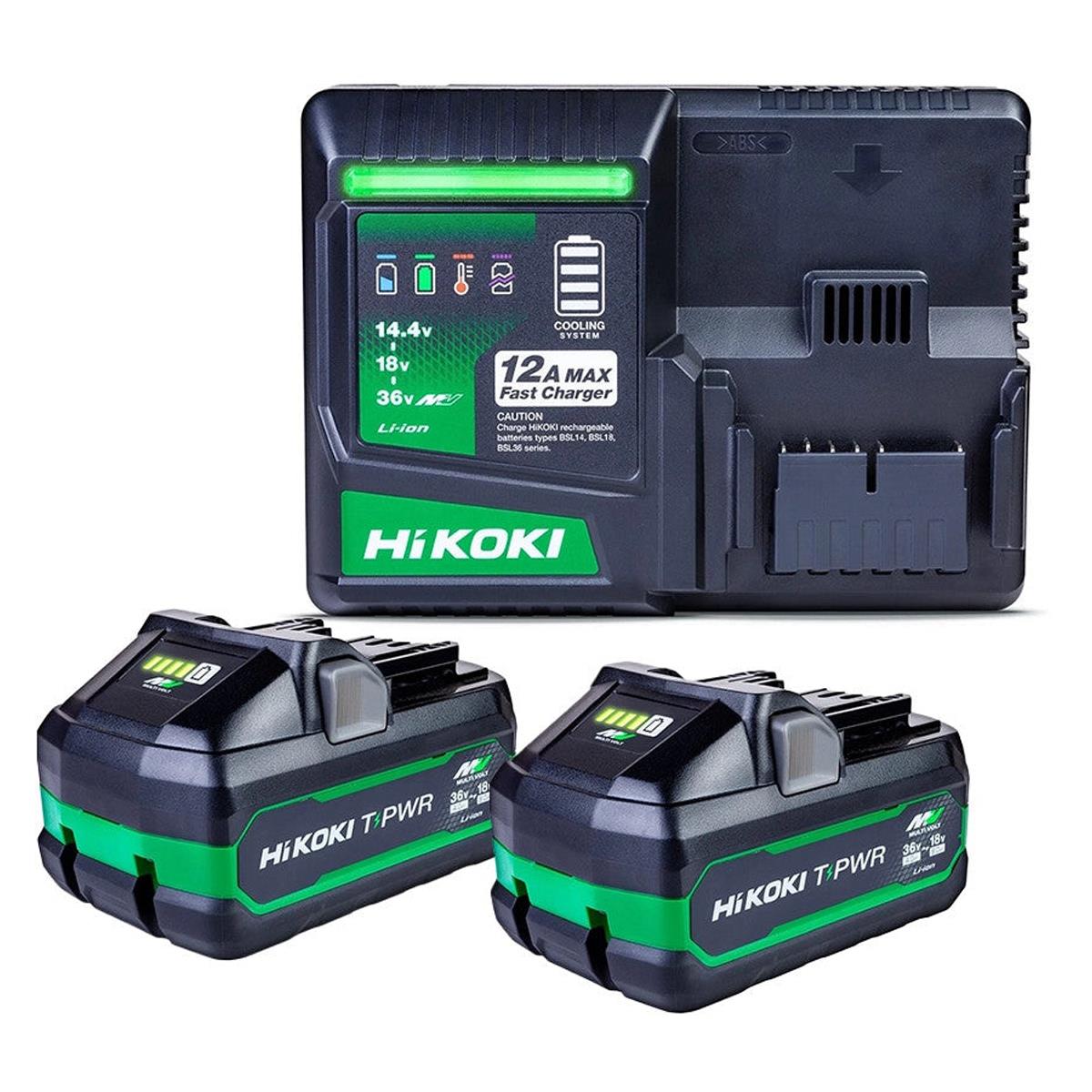 Hikoki UC36YSL2JAZ 36V/18V T-PWR MultiVolt Starter Pack 2 x 4.0Ah/8.0Ah BSL3640MVT Tabless Battery & UC36YSL2 Fast Charger UC36YSL2JAZ