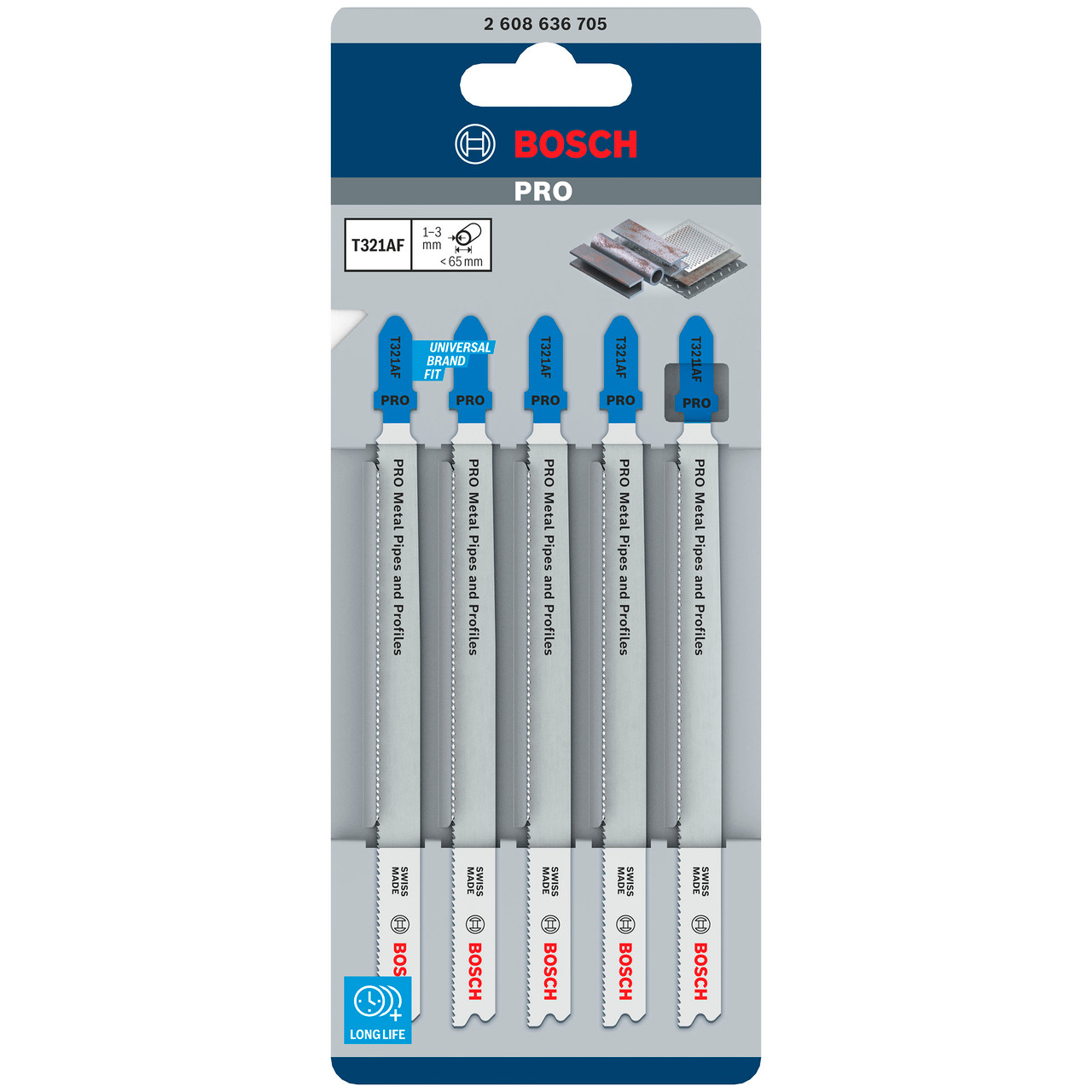 Bosch Powertool Accessories PRO Metal Pipes and Profiles T321AF Jigsaw Blade 132mm Pack of 5 2608636705
