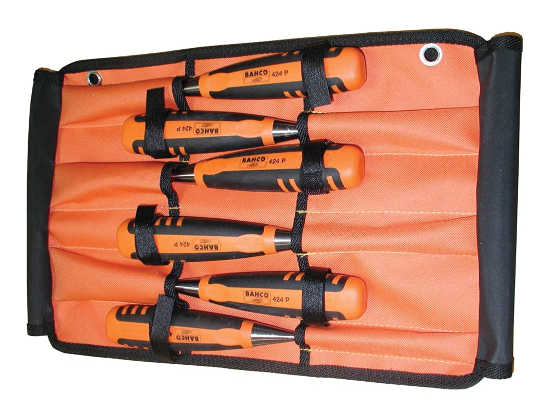 Bahco 424-P Bevel Edge Chisel Set in Roll, 6 Piece 424P-S6-ROLL