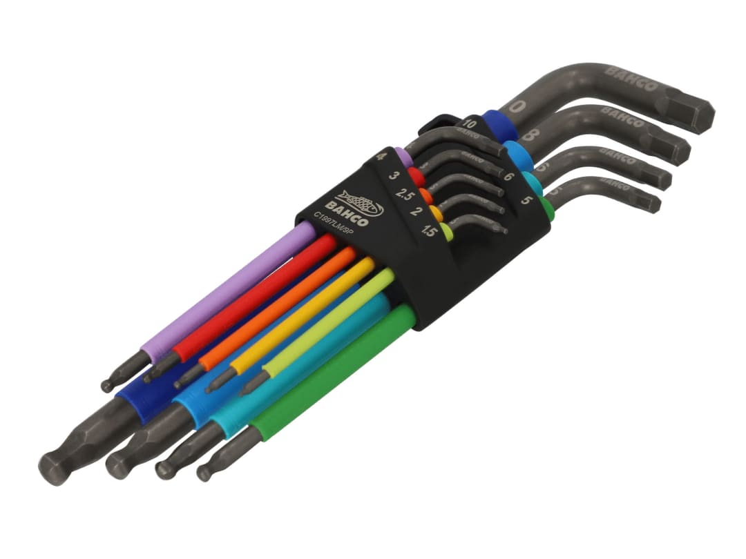 Bahco C1997LM/9P Metric Long Ball End Coloured Hex L-Key Set, 9 Piece C1997LM/9P