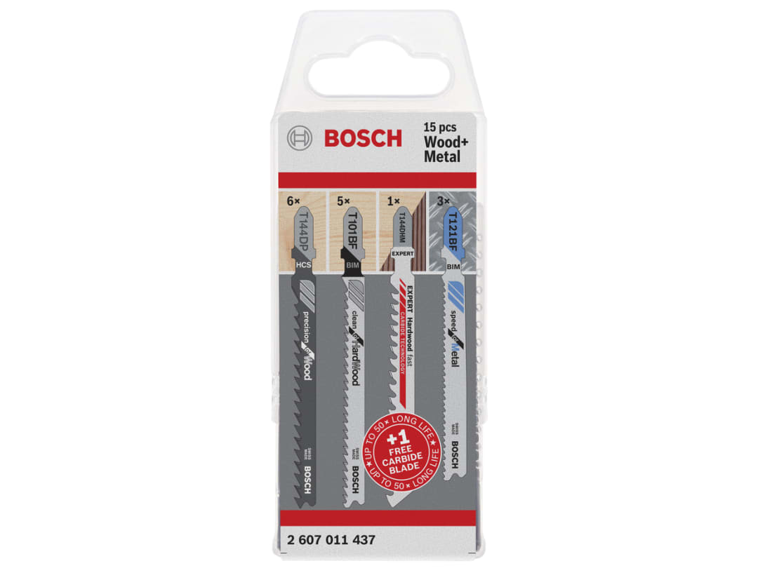 Bosch Powertool Accessories Wood and Metal Jigsaw Blade Set, 15 Piece 2607011437