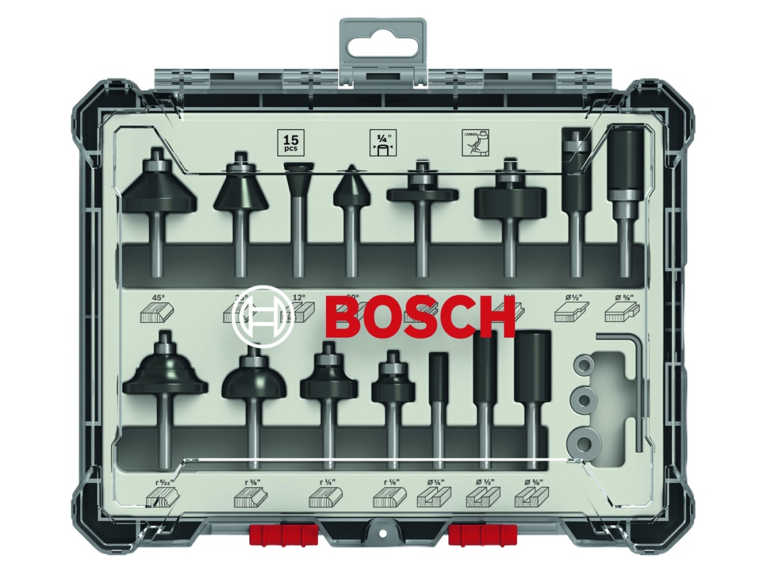 Bosch Powertool Accessories PRO Router Bit Mixed Set, 15 Piece 2607017473