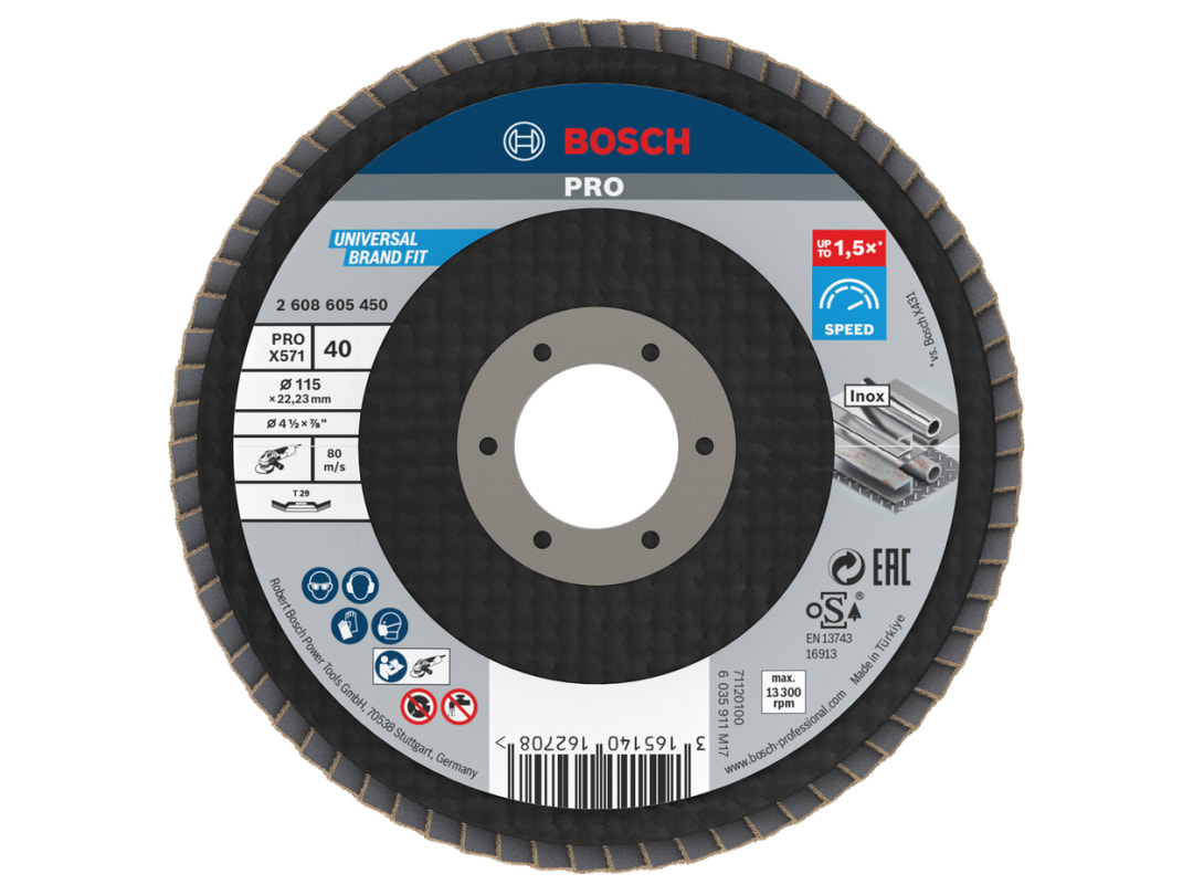 Bosch Powertool Accessories PRO X571 Flap Disc, Angled 115 x 22.23 x G40 2608605450