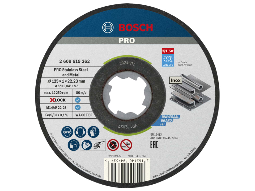 Bosch Powertool Accessories PRO Stainless Steel and Metal Bonded Cutting Disc 125 x 1.0 x 22.23mm Pack of 10 2608619267