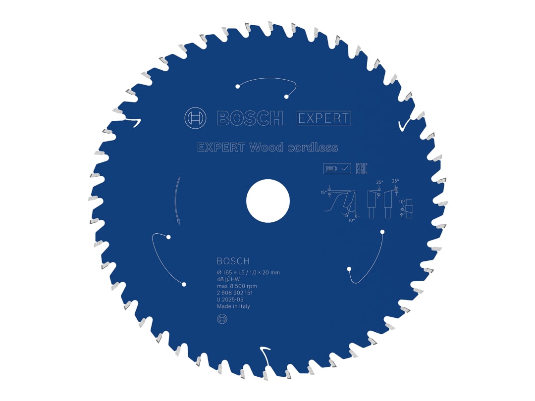 Bosch Powertool Accessories EXPERT Wood Cordless Circular Saw Blade 165 x 20mm x 48T 2.608.902.151