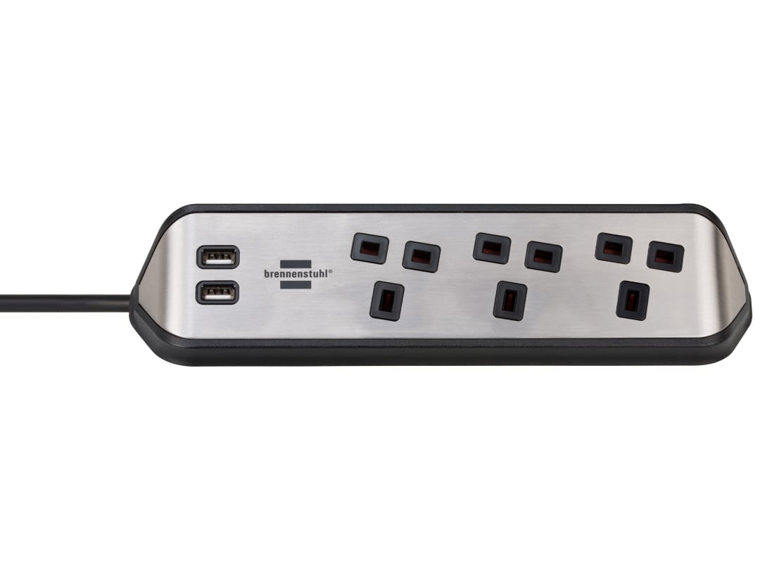 Brennenstuhl estilo Corner Extension Lead 240V 3-Gang 13A Black 2m 1153593410