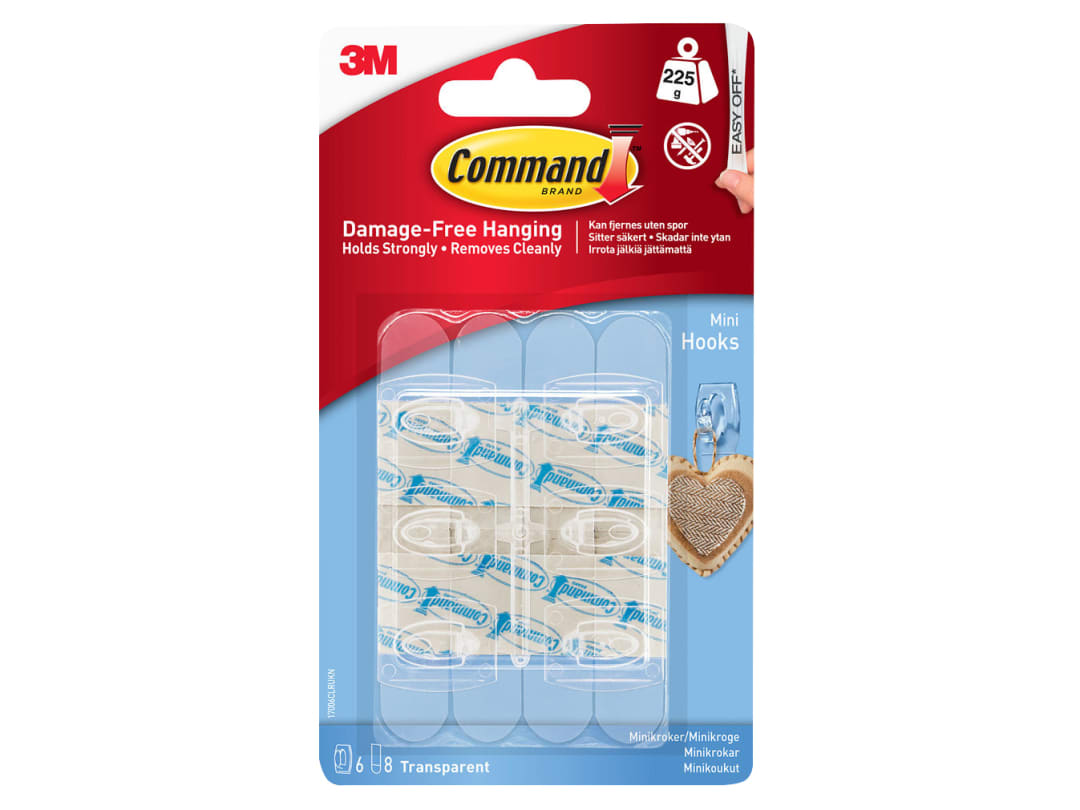 Command™ Command Mini Hooks + Strips Clear x 6 17006CLR 17006CLR