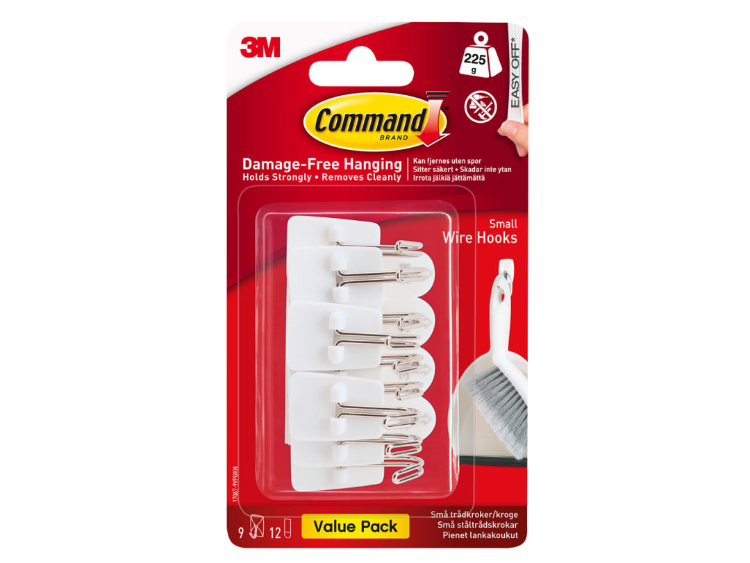 Command™ Command Wire Hooks + Strips Small Clear x 9 17067-VP 17067-9VP