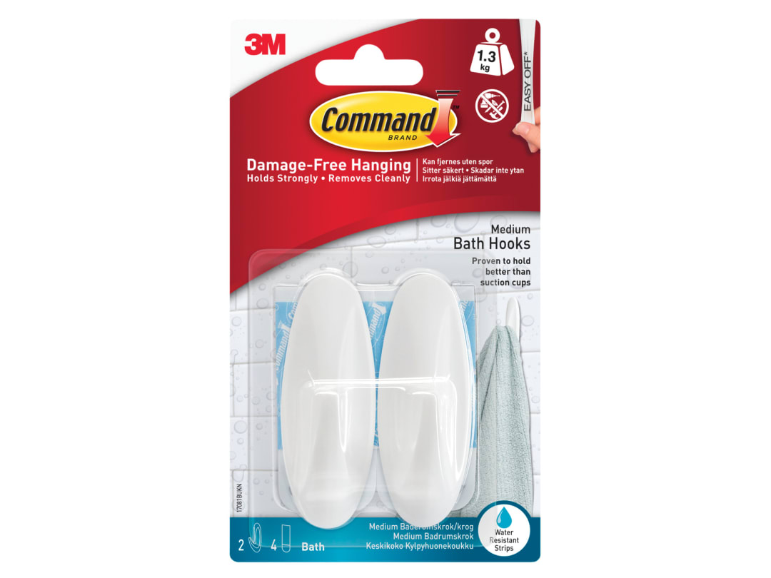 Command™ Command Water Resistant Medium Hooks x 2 17081B 17081B