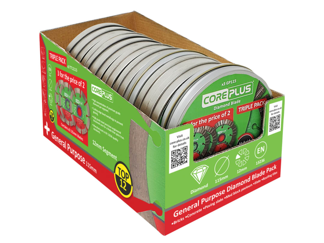 CorePlus CorePlus Top Twelve Cutting Blade CDU with 10 Tins (3 Blades per Tin) CORDBT115CDU